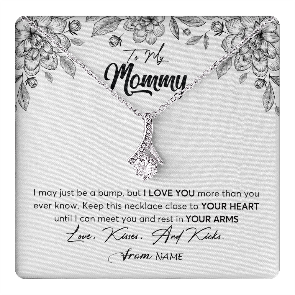Alluring Beauty Necklace 14K White Gold Finish | 1 | Personalized To My Mommy Necklace Baby Bump Expecting Mom First Time Mom Pregnancy Pregnant New Mom Mother To Be Mothers Day Customized Gift Box Message Card | teecentury