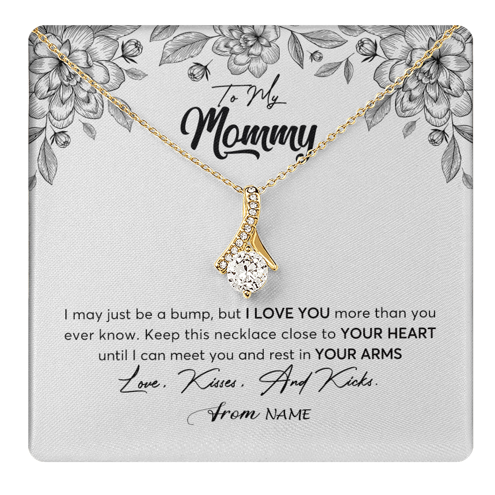 Alluring Beauty Necklace 18K Yellow Gold Finish | 1 | Personalized To My Mommy Necklace Baby Bump Expecting Mom First Time Mom Pregnancy Pregnant New Mom Mother To Be Mothers Day Customized Gift Box Message Card | teecentury
