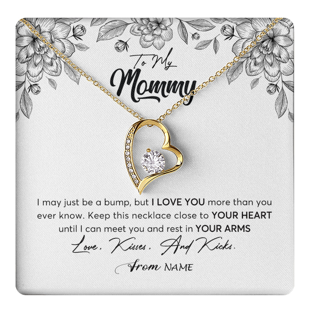Forever Love Necklace 18K Yellow Gold Finish | 1 | Personalized To My Mommy Necklace Baby Bump Expecting Mom First Time Mom Pregnancy Pregnant New Mom Mother To Be Mothers Day Customized Gift Box Message Card | teecentury