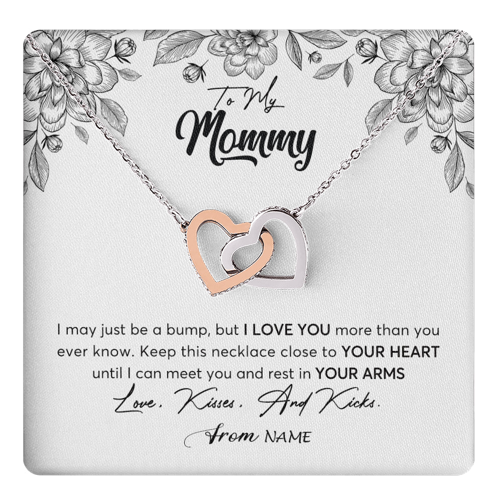 Interlocking Hearts Necklace Stainless Steel & Rose Gold Finish | 1 | Personalized To My Mommy Necklace Baby Bump Expecting Mom First Time Mom Pregnancy Pregnant New Mom Mother To Be Mothers Day Customized Gift Box Message Card | teecentury