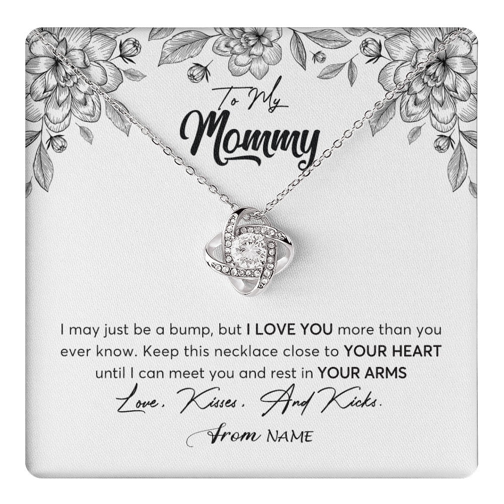 Love Knot Necklace 14K White Gold Finish | 1 | Personalized To My Mommy Necklace Baby Bump Expecting Mom First Time Mom Pregnancy Pregnant New Mom Mother To Be Mothers Day Customized Gift Box Message Card | teecentury
