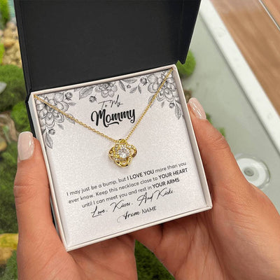 Love Knot Necklace 18K Yellow Gold Finish | Personalized To My Mommy Necklace Baby Bump Expecting Mom First Time Mom Pregnancy Pregnant New Mom Mother To Be Mothers Day Customized Gift Box Message Card | teecentury