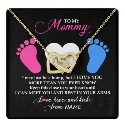 Interlocking Hearts Necklace 18K Yellow Gold Finish | 1 | Personalized To My Mommy Necklace Heart Feet Baby First Time for Pregnant Mom Happy 1st Mothers Day Customized Gift Box and Message Card | teecentury
