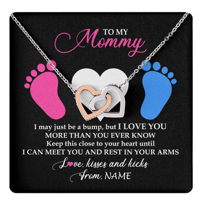 Interlocking Hearts Necklace Stainless Steel & Rose Gold Finish | 1 | Personalized To My Mommy Necklace Heart Feet Baby First Time for Pregnant Mom Happy 1st Mothers Day Customized Gift Box and Message Card | teecentury