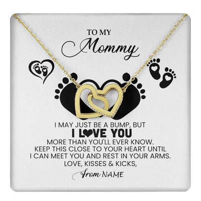 Interlocking Hearts Necklace 18K Yellow Gold Finish | 1 | Personalized To My Mommy Necklace Heart Feet New Mom To Be Baby Pregnancy Mom First Time Mom Happy 1st Mothers Day Customized Gift Box and Message Card | teecentury