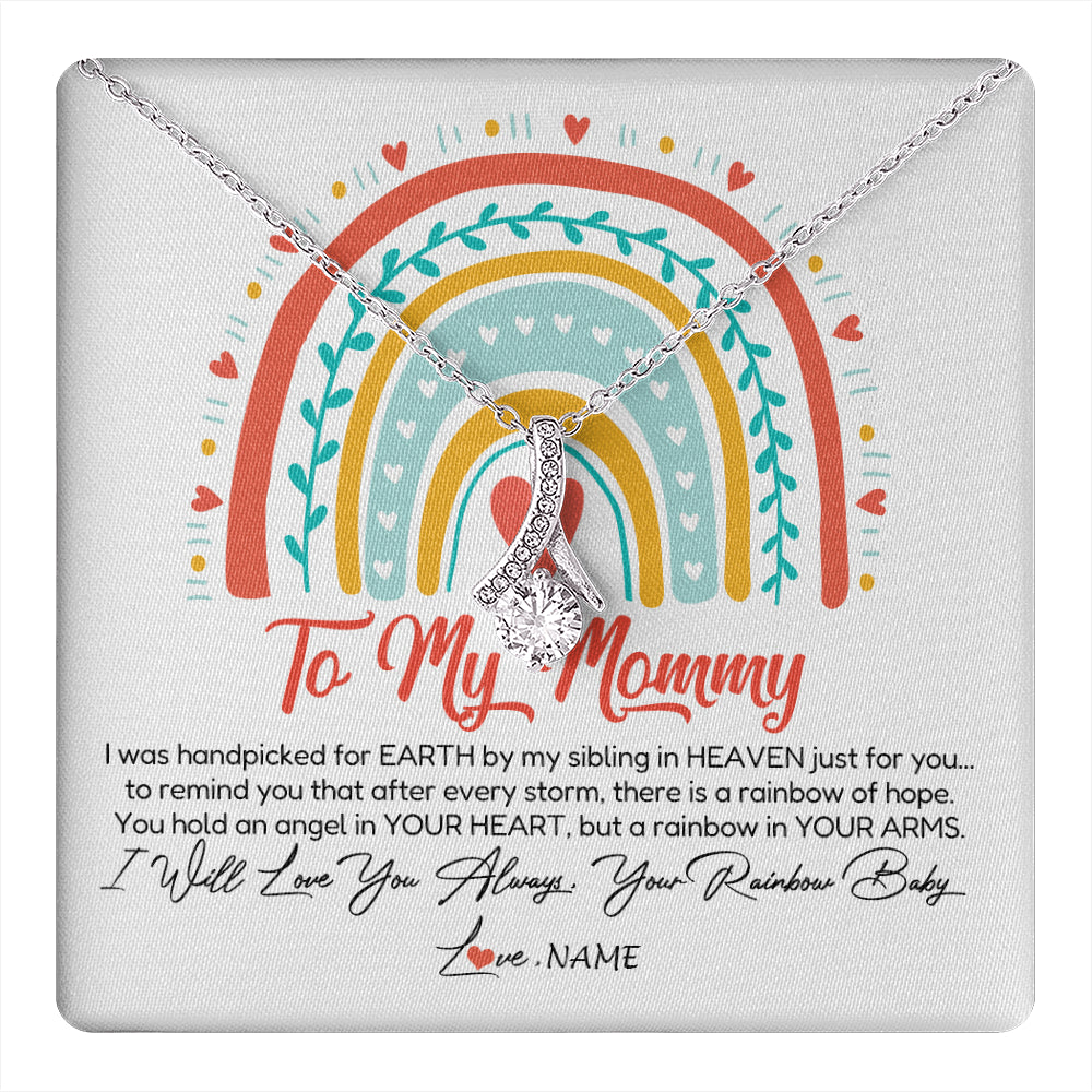 Alluring Beauty Necklace 14K White Gold Finish | 1 | Personalized To My Mommy Necklace Rainbow Baby Expecting New Mom Amazing Mother 1st Mom Pregnant Mother To Be Mothers Day Customized Gift Box Message Card | teecentury