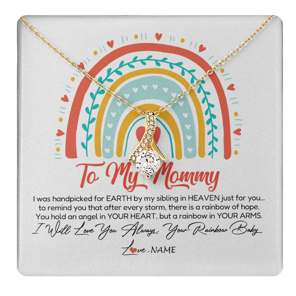 Alluring Beauty Necklace 18K Yellow Gold Finish | 1 | Personalized To My Mommy Necklace Rainbow Baby Expecting New Mom Amazing Mother 1st Mom Pregnant Mother To Be Mothers Day Customized Gift Box Message Card | teecentury