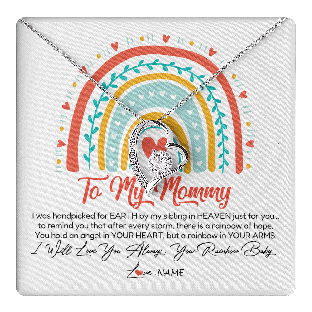 Forever Love Necklace 14K White Gold Finish | 1 | Personalized To My Mommy Necklace Rainbow Baby Expecting New Mom Amazing Mother 1st Mom Pregnant Mother To Be Mothers Day Customized Gift Box Message Card | teecentury