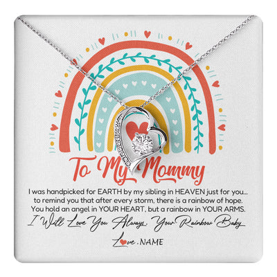 Forever Love Necklace 14K White Gold Finish | 1 | Personalized To My Mommy Necklace Rainbow Baby Expecting New Mom Amazing Mother 1st Mom Pregnant Mother To Be Mothers Day Customized Gift Box Message Card | teecentury
