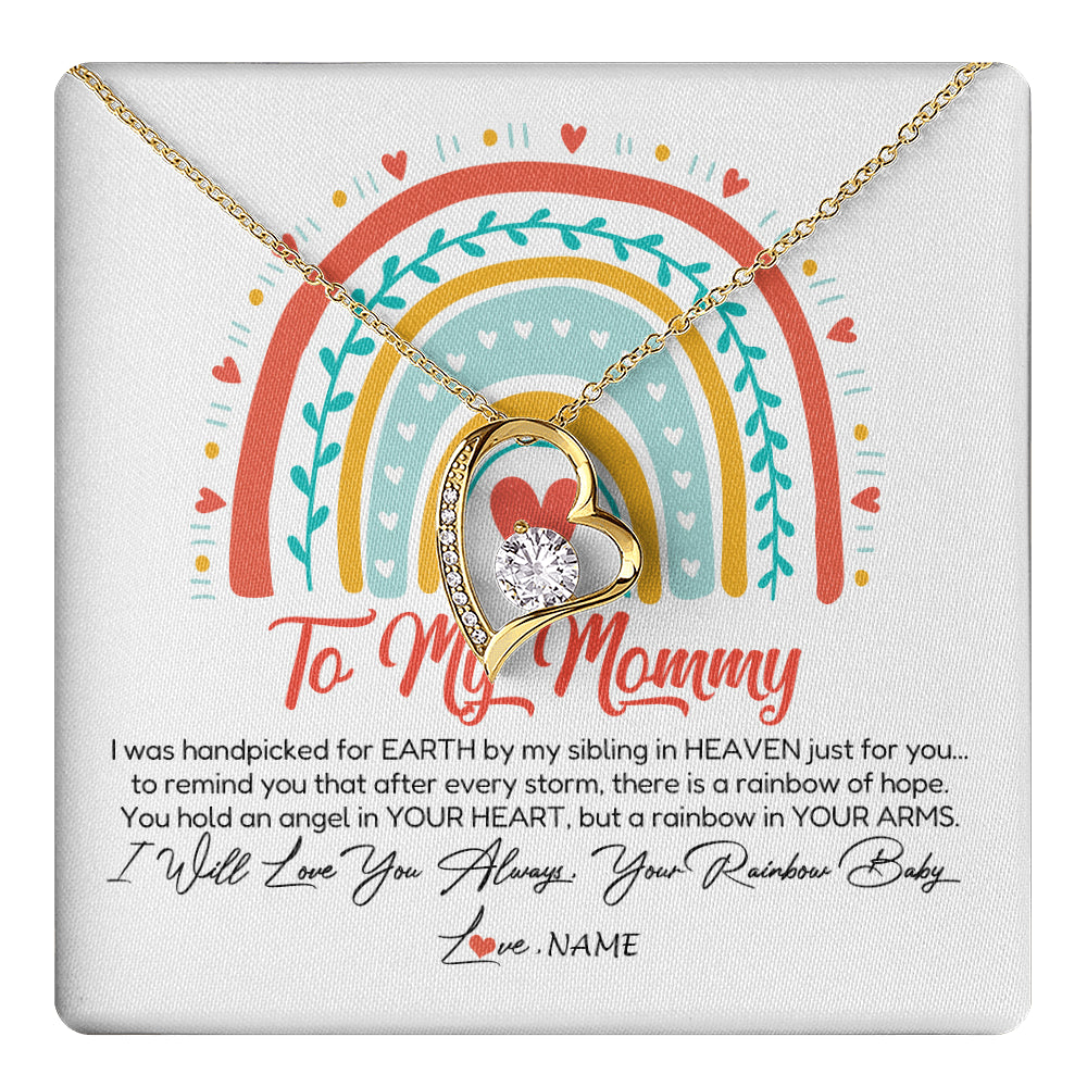 Forever Love Necklace 18K Yellow Gold Finish | 1 | Personalized To My Mommy Necklace Rainbow Baby Expecting New Mom Amazing Mother 1st Mom Pregnant Mother To Be Mothers Day Customized Gift Box Message Card | teecentury
