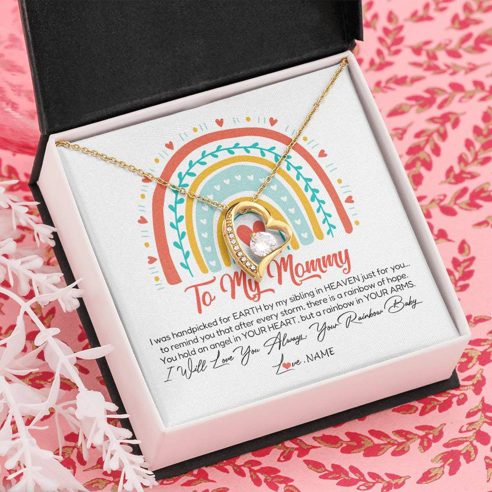 Forever Love Necklace 18K Yellow Gold Finish | Personalized To My Mommy Necklace Rainbow Baby Expecting New Mom Amazing Mother 1st Mom Pregnant Mother To Be Mothers Day Customized Gift Box Message Card | teecentury