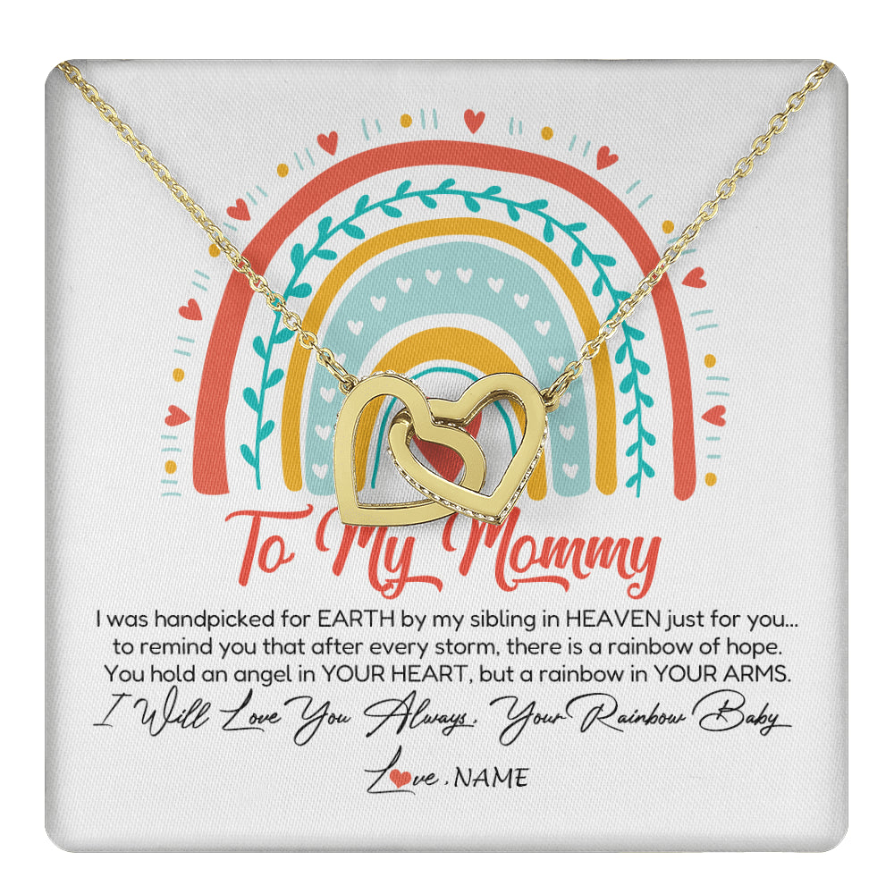 Interlocking Hearts Necklace 18K Yellow Gold Finish | 1 | Personalized To My Mommy Necklace Rainbow Baby Expecting New Mom Amazing Mother 1st Mom Pregnant Mother To Be Mothers Day Customized Gift Box Message Card | teecentury