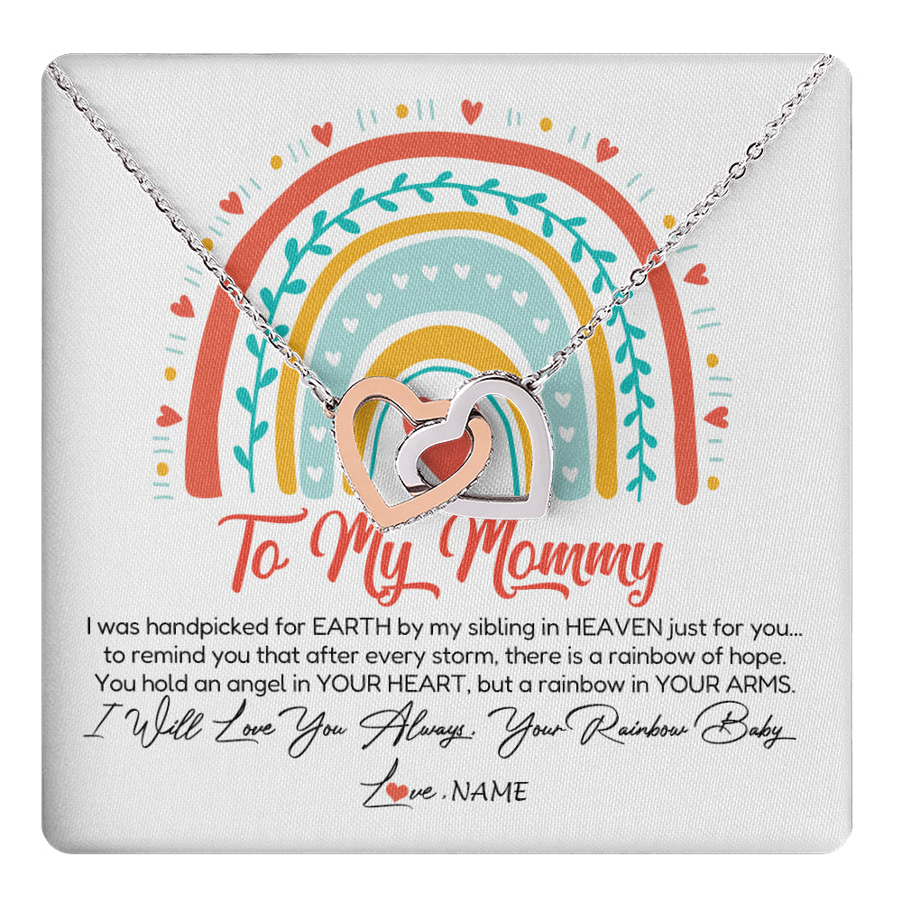 Interlocking Hearts Necklace Stainless Steel & Rose Gold Finish | 1 | Personalized To My Mommy Necklace Rainbow Baby Expecting New Mom Amazing Mother 1st Mom Pregnant Mother To Be Mothers Day Customized Gift Box Message Card | teecentury