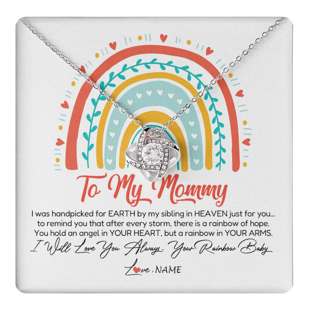 Love Knot Necklace 14K White Gold Finish | 1 | Personalized To My Mommy Necklace Rainbow Baby Expecting New Mom Amazing Mother 1st Mom Pregnant Mother To Be Mothers Day Customized Gift Box Message Card | teecentury