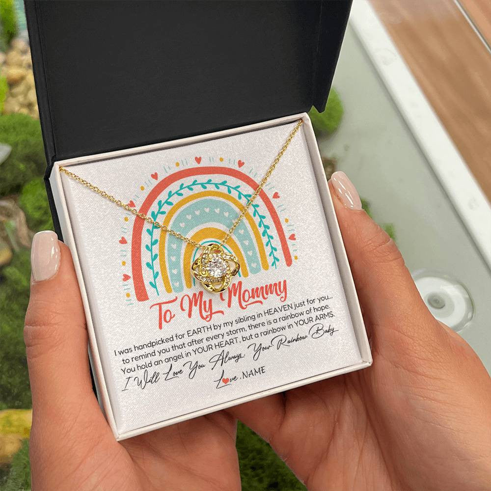 Love Knot Necklace 18K Yellow Gold Finish | Personalized To My Mommy Necklace Rainbow Baby Expecting New Mom Amazing Mother 1st Mom Pregnant Mother To Be Mothers Day Customized Gift Box Message Card | teecentury