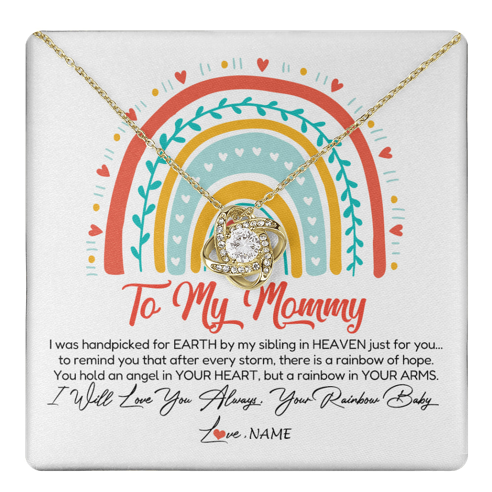 Love Knot Necklace 18K Yellow Gold Finish | 1 | Personalized To My Mommy Necklace Rainbow Baby Expecting New Mom Amazing Mother 1st Mom Pregnant Mother To Be Mothers Day Customized Gift Box Message Card | teecentury