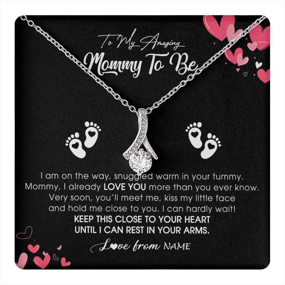 Alluring Beauty Necklace 14K White Gold Finish | 1 | Personalized To My Mommy To Be Necklace Never ending From Baby Bump For First Time Mom Pregnant Happy 1st Mothers Day Jewelry Customized Gift Box Message Card | teecentury