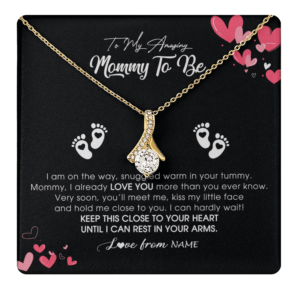 Alluring Beauty Necklace 18K Yellow Gold Finish | 1 | Personalized To My Mommy To Be Necklace Never ending From Baby Bump For First Time Mom Pregnant Happy 1st Mothers Day Jewelry Customized Gift Box Message Card | teecentury