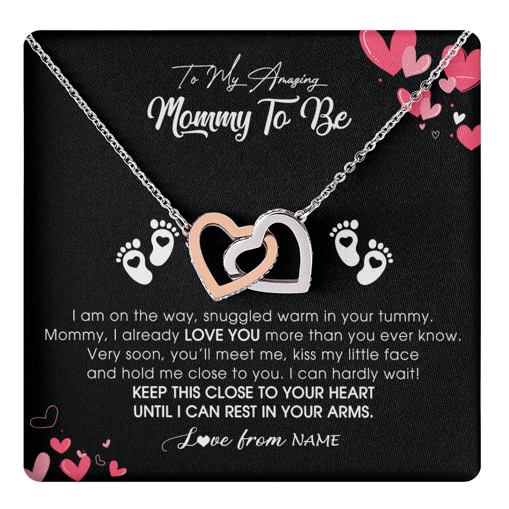 Interlocking Hearts Necklace Stainless Steel & Rose Gold Finish | 1 | Personalized To My Mommy To Be Necklace Never ending From Baby Bump For First Time Mom Pregnant Happy 1st Mothers Day Jewelry Customized Gift Box Message Card | teecentury