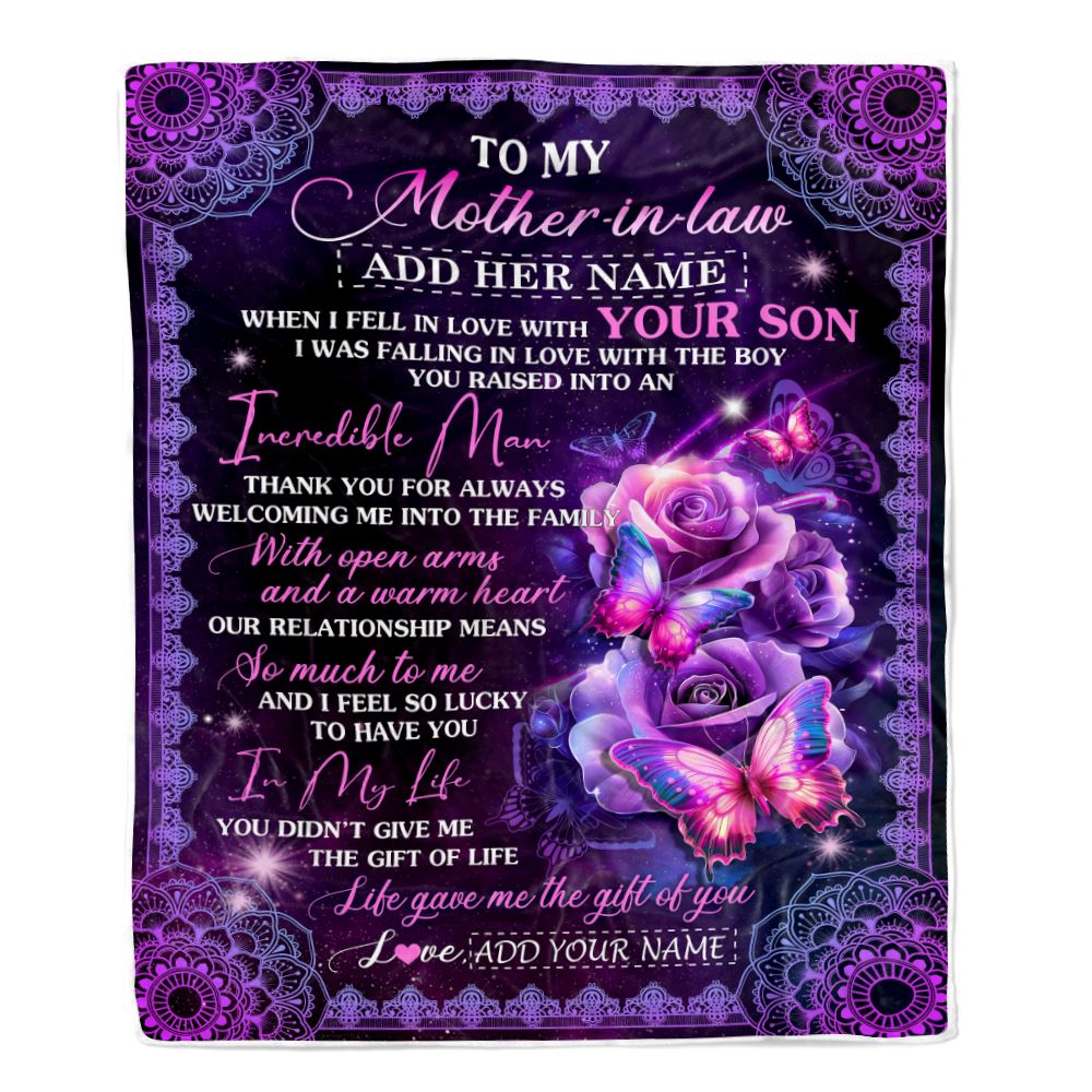 Personalized To My Mother In Law Gifts From Daughter Blanket Butterfly When I Fell Gifts For Mother In Law Birthday Mothers Day Christmas Women Fleece Blanket | teecentury