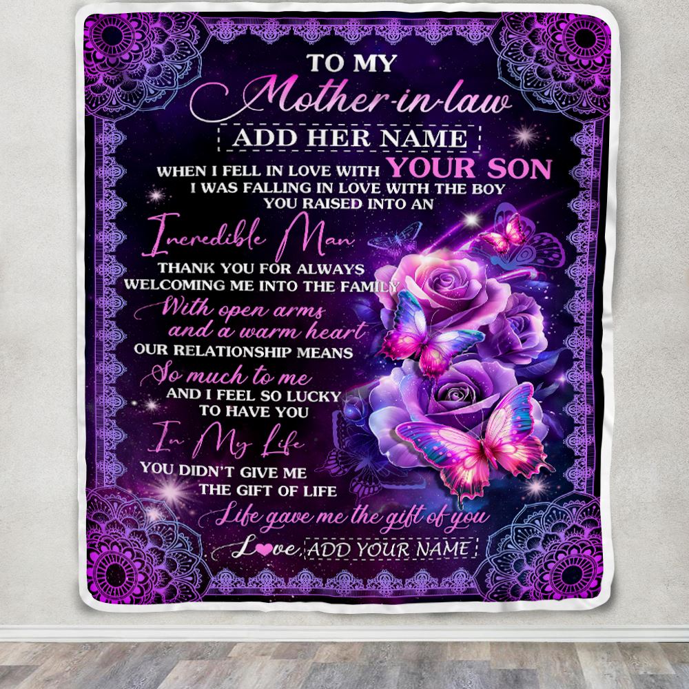 Personalized To My Mother In Law Gifts From Daughter Blanket Butterfly When I Fell Gifts For Mother In Law Birthday Mothers Day Christmas Women Fleece Blanket | teecentury