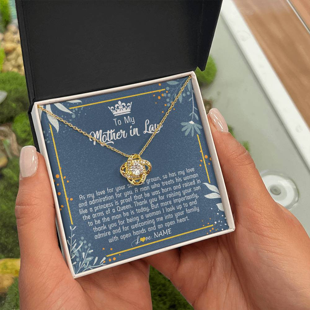 Love Knot Necklace 18K Yellow Gold Finish | Personalized To My Mother In Law Necklace As My Love For Your Son Mother's Day Husband's Mom Birthday Anniversary Christmas Customized Gift Box Message Card | teecentury