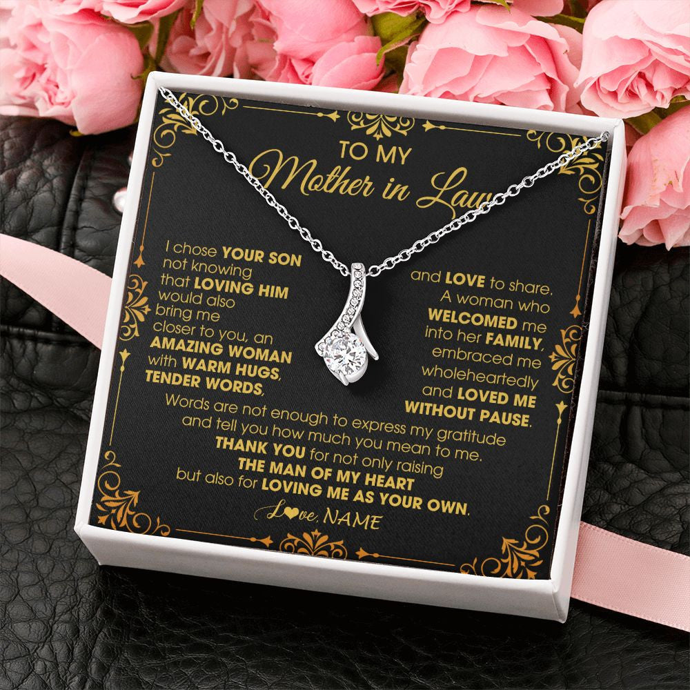 Alluring Beauty Necklace | Personalized To My Mother In Law Necklace From Daughter I Chose You Son Mother In Law Mothers Day Birthday Wedding Christmas Customized Gift Box Message Card | teecentury