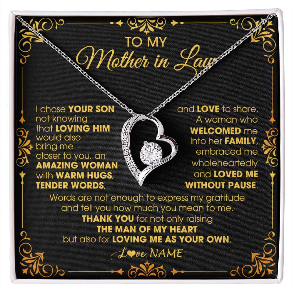 Forever Love Necklace | Personalized To My Mother In Law Necklace From Daughter I Chose You Son Mother In Law Mothers Day Birthday Wedding Christmas Customized Gift Box Message Card | teecentury