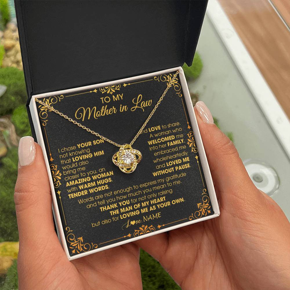Love Knot Necklace 18K Yellow Gold Finish | 2 | Personalized To My Mother In Law Necklace From Daughter I Chose You Son Mother In Law Mothers Day Birthday Wedding Christmas Customized Gift Box Message Card | teecentury
