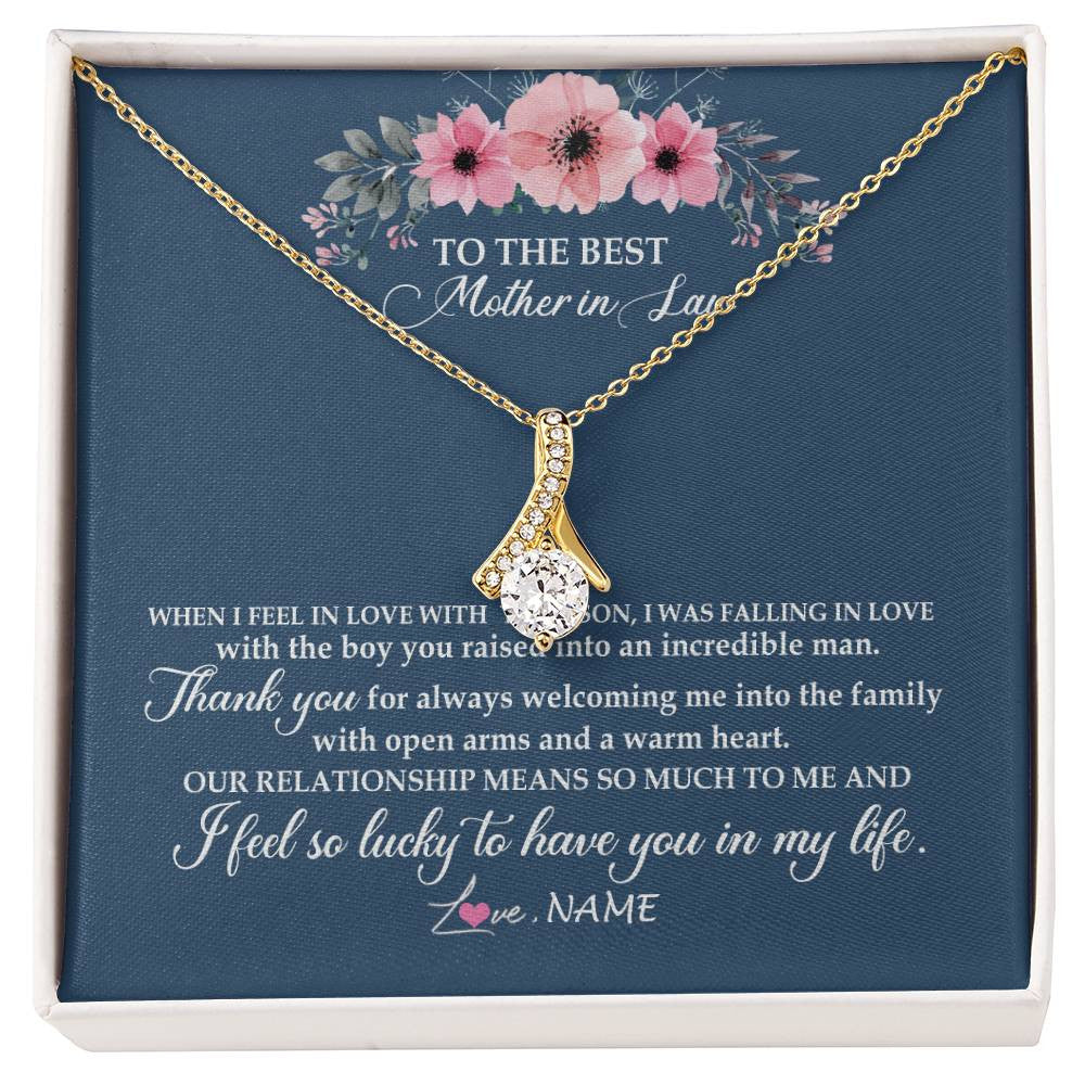 Alluring Beauty Necklace 18K Yellow Gold Finish | Personalized To My Mother In Law Necklace From Daughter In Law Thank You Mother Of The Groom Jewelry Birthday Mothers Day Christmas Customized Message Card | teecentury