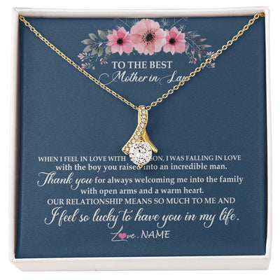 Alluring Beauty Necklace 18K Yellow Gold Finish | Personalized To My Mother In Law Necklace From Daughter In Law Thank You Mother Of The Groom Jewelry Birthday Mothers Day Christmas Customized Message Card | teecentury