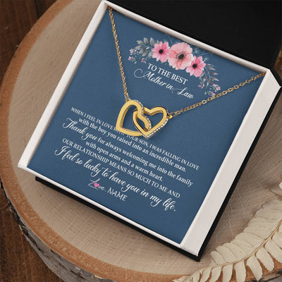 Interlocking Hearts Necklace 18K Yellow Gold Finish | Personalized To My Mother In Law Necklace From Daughter In Law Thank You Mother Of The Groom Jewelry Birthday Mothers Day Christmas Customized Message Card | teecentury