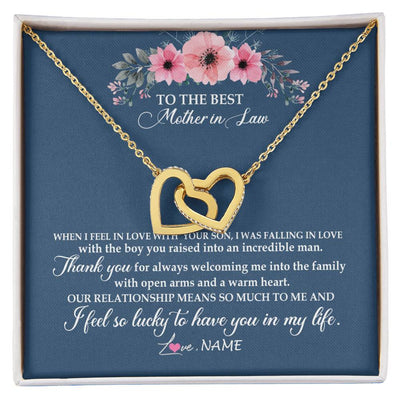 Interlocking Hearts Necklace 18K Yellow Gold Finish | Personalized To My Mother In Law Necklace From Daughter In Law Thank You Mother Of The Groom Jewelry Birthday Mothers Day Christmas Customized Message Card | teecentury
