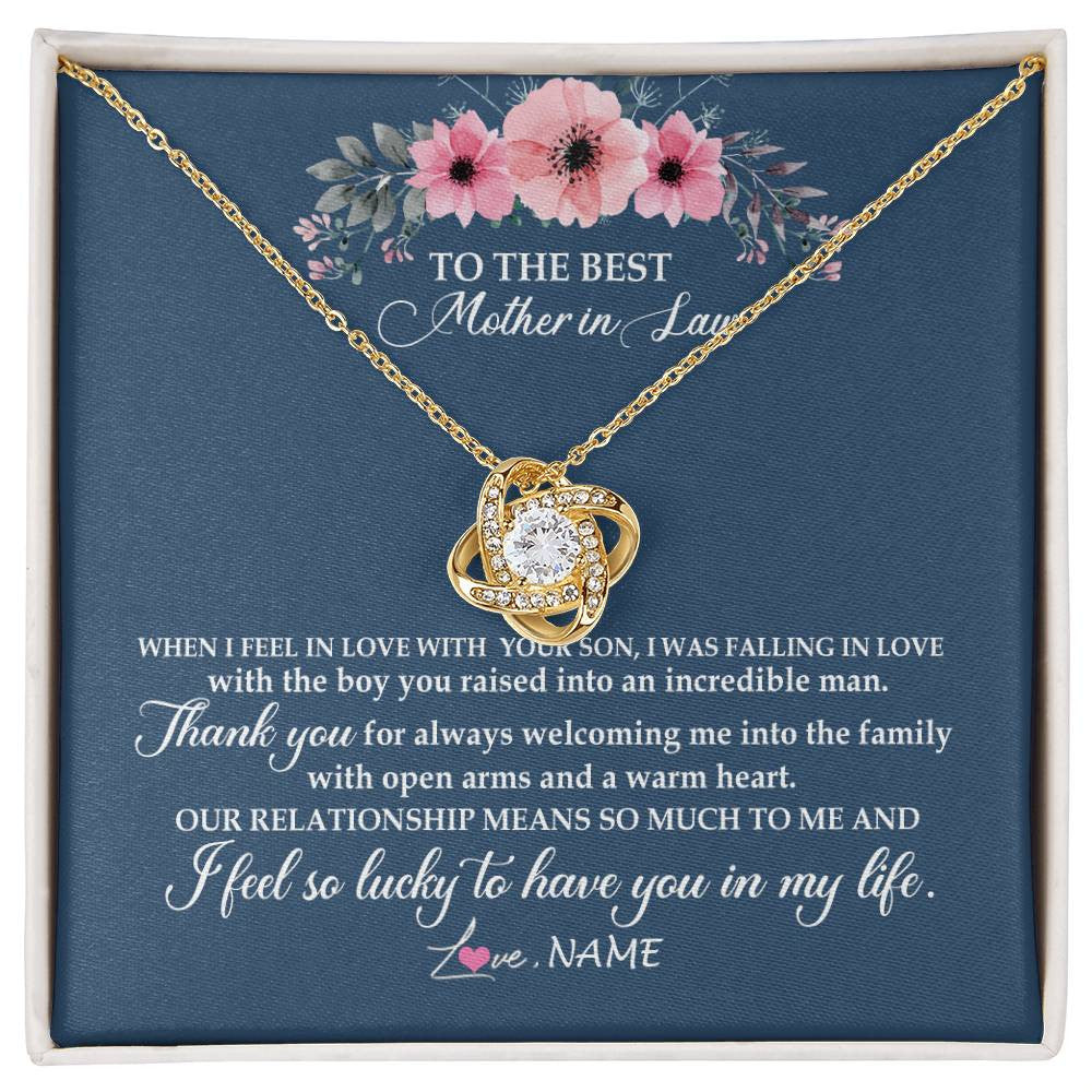 Love Knot Necklace 18K Yellow Gold Finish | Personalized To My Mother In Law Necklace From Daughter In Law Thank You Mother Of The Groom Jewelry Birthday Mothers Day Christmas Customized Message Card | teecentury