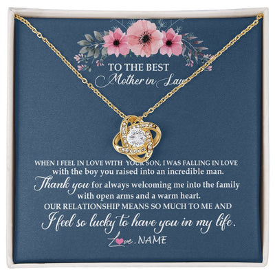 Love Knot Necklace 18K Yellow Gold Finish | Personalized To My Mother In Law Necklace From Daughter In Law Thank You Mother Of The Groom Jewelry Birthday Mothers Day Christmas Customized Message Card | teecentury