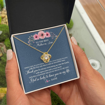 Love Knot Necklace 18K Yellow Gold Finish | Personalized To My Mother In Law Necklace From Daughter In Law Thank You Mother Of The Groom Jewelry Birthday Mothers Day Christmas Customized Message Card | teecentury