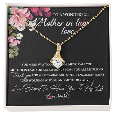 Alluring Beauty Necklace 18K Yellow Gold Finish | Personalized To My Mother In Law Necklace From Daughter In Law You Are My Bonus Mom Jewelry Birthday Mothers Day Christmas Customized Gift Box Message Card | teecentury
