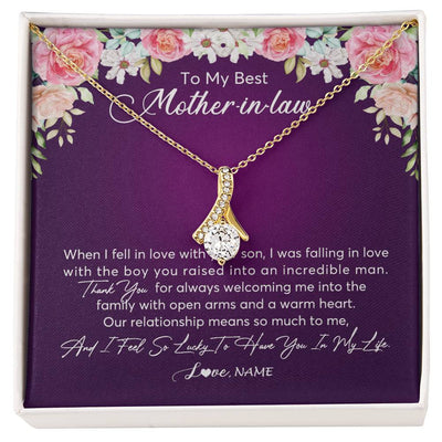 Alluring Beauty Necklace 18K Yellow Gold Finish | Personalized To My Mother In Law Necklace Thank You Mother In Law Wedding Day Birthday Monthers Day Christmas Jewelry Pendant Customized Gift Box Message Card | teecentury