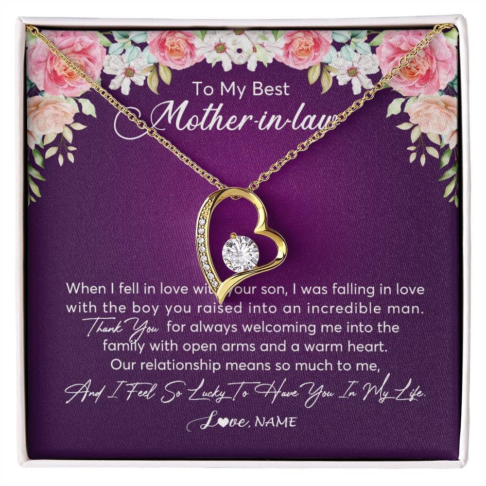 Forever Love Necklace 18K Yellow Gold Finish | Personalized To My Mother In Law Necklace Thank You Mother In Law Wedding Day Birthday Monthers Day Christmas Jewelry Pendant Customized Gift Box Message Card | teecentury