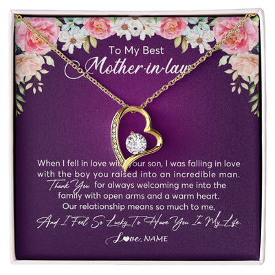 Forever Love Necklace 18K Yellow Gold Finish | Personalized To My Mother In Law Necklace Thank You Mother In Law Wedding Day Birthday Monthers Day Christmas Jewelry Pendant Customized Gift Box Message Card | teecentury