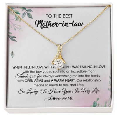 Alluring Beauty Necklace 18K Yellow Gold Finish | Personalized To My Mother In Law Necklace from Daughter In Law I Feel So Lucky Groom's Mother of My Husband Pendant Jewelry Customized Gift Box Message Card | teecentury