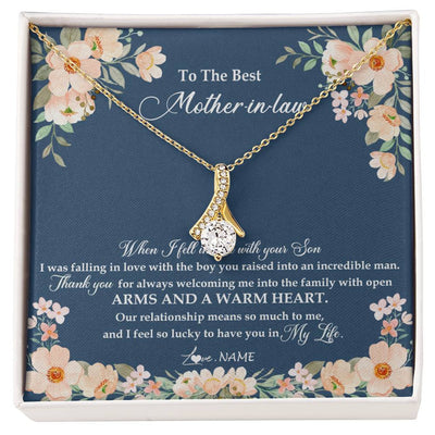 Alluring Beauty Necklace 18K Yellow Gold Finish | Personalized To My Mother In Law Necklace from Daugter In Law Feel In Love Son Mother Of My Husband Jewelry Birthday Wedding Pendant Customized Message Card | teecentury