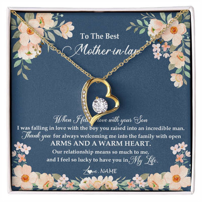 Forever Love Necklace 18K Yellow Gold Finish | Personalized To My Mother In Law Necklace from Daugter In Law Feel In Love Son Mother Of My Husband Jewelry Birthday Wedding Pendant Customized Message Card | teecentury