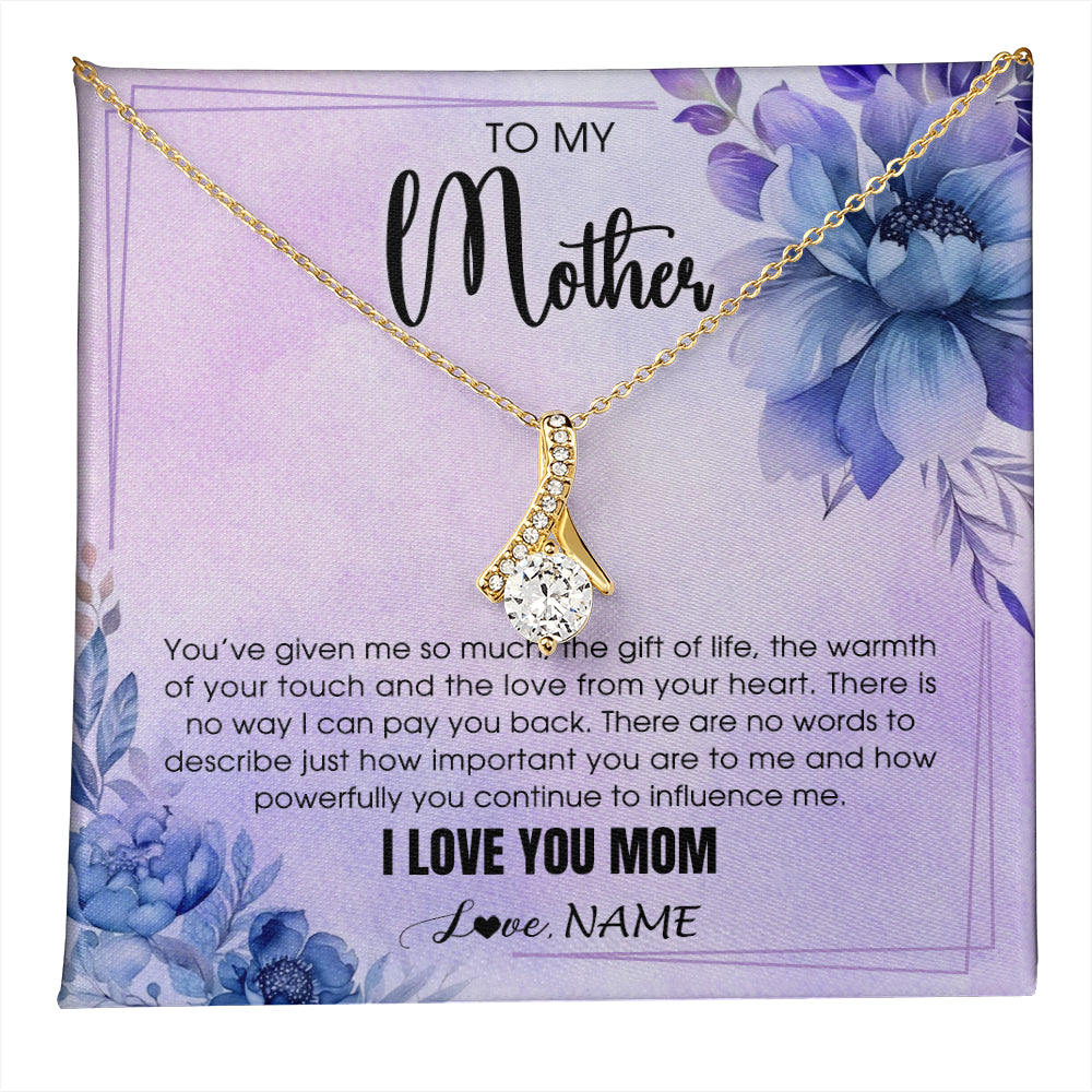Alluring Beauty Necklace 18K Yellow Gold Finish | 1 | Personalized To My Mother Necklace From Daughter Son I Love You Mom Birthday Gifts Mothers Day Thanksgiving Jewelry Christmas Customized Gift Box Message Card | teecentury