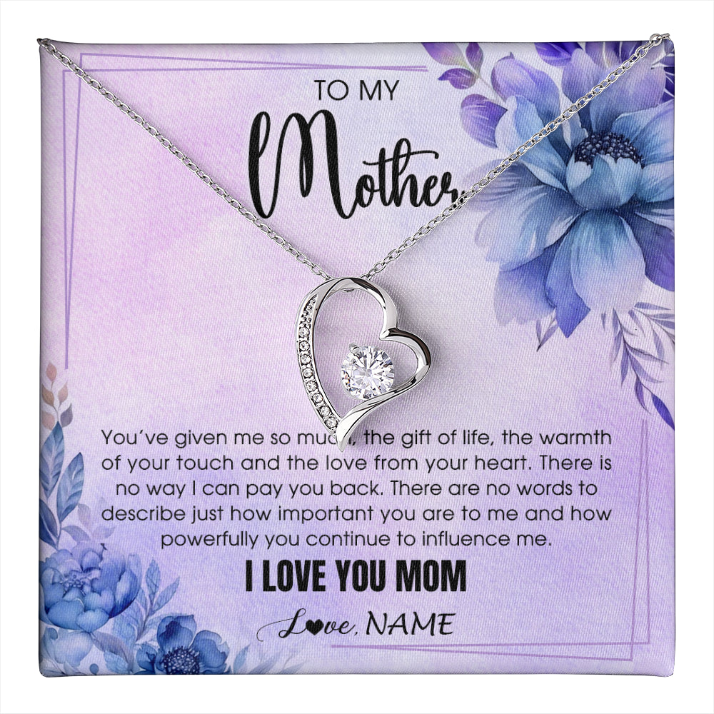 Forever Love Necklace 14K White Gold Finish | 1 | Personalized To My Mother Necklace From Daughter Son I Love You Mom Birthday Gifts Mothers Day Thanksgiving Jewelry Christmas Customized Gift Box Message Card | teecentury