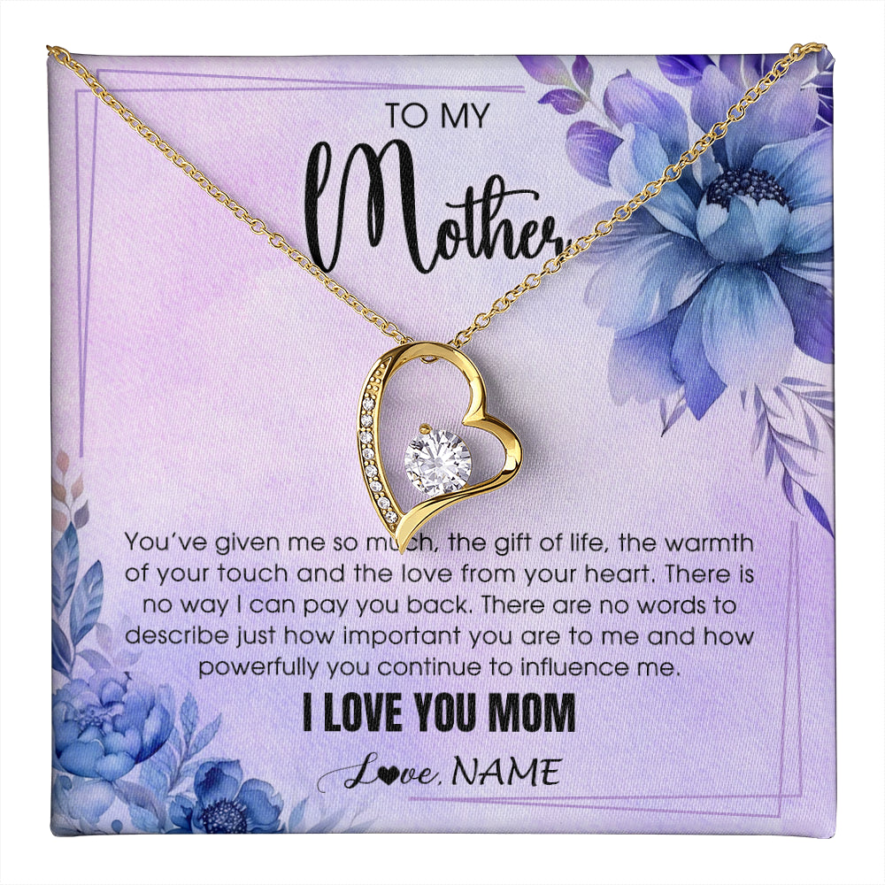Forever Love Necklace 18K Yellow Gold Finish | 1 | Personalized To My Mother Necklace From Daughter Son I Love You Mom Birthday Gifts Mothers Day Thanksgiving Jewelry Christmas Customized Gift Box Message Card | teecentury