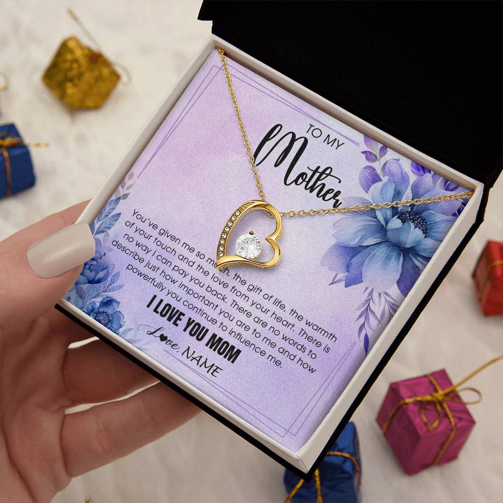 Forever Love Necklace 18K Yellow Gold Finish | 2 | Personalized To My Mother Necklace From Daughter Son I Love You Mom Birthday Gifts Mothers Day Thanksgiving Jewelry Christmas Customized Gift Box Message Card | teecentury