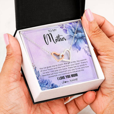 Interlocking Hearts Necklace Stainless Steel & Rose Gold Finish | 2 | Personalized To My Mother Necklace From Daughter Son I Love You Mom Birthday Gifts Mothers Day Thanksgiving Jewelry Christmas Customized Gift Box Message Card | teecentury