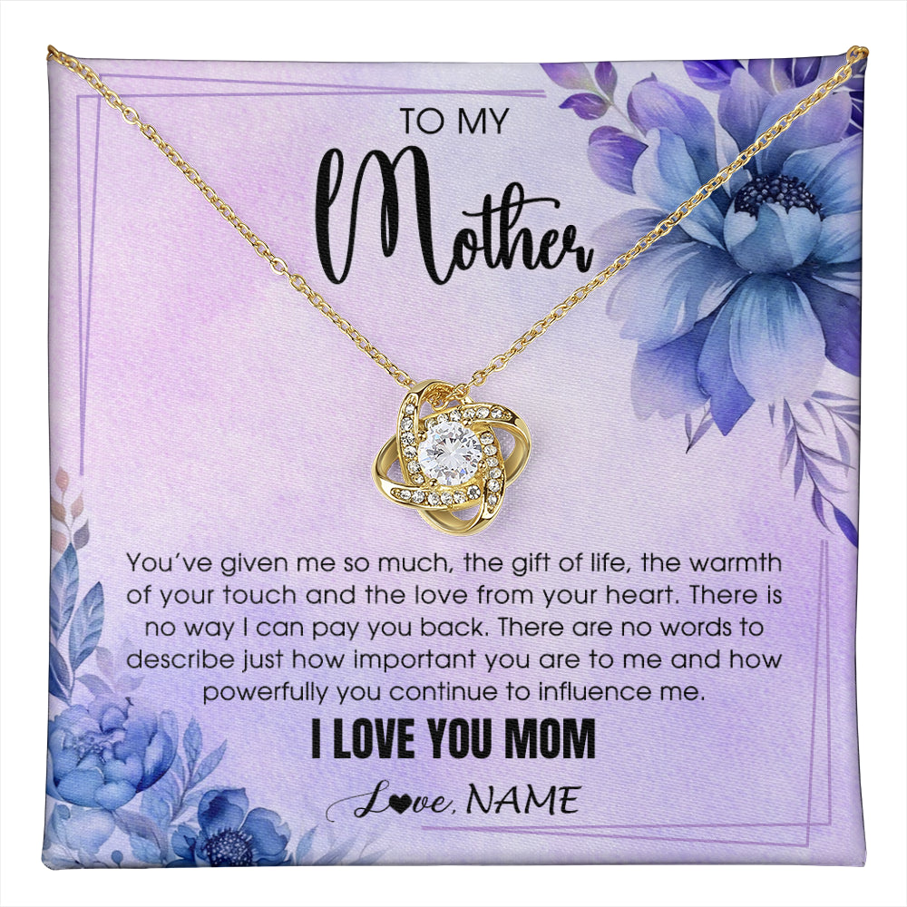 Love Knot Necklace 18K Yellow Gold Finish | 1 | Personalized To My Mother Necklace From Daughter Son I Love You Mom Birthday Gifts Mothers Day Thanksgiving Jewelry Christmas Customized Gift Box Message Card | teecentury