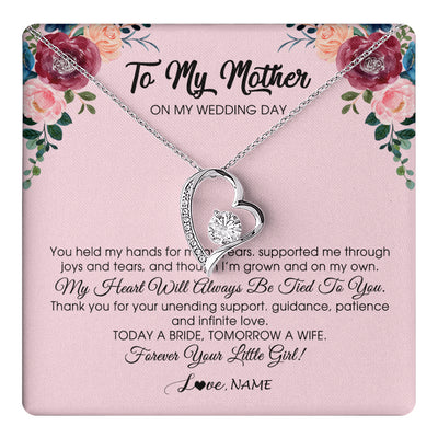 Forever Love Necklace 14K White Gold Finish | 1 | Personalized To My Mother Necklace from Daughter On Wedding Day for Mom Bride's Mother Customized Gift Box Message Card | teecentury